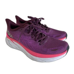Women's Gently Used Hoka Clifton 8 Running Shoes Grape Wine/BeautyBerry Sz 7.5B